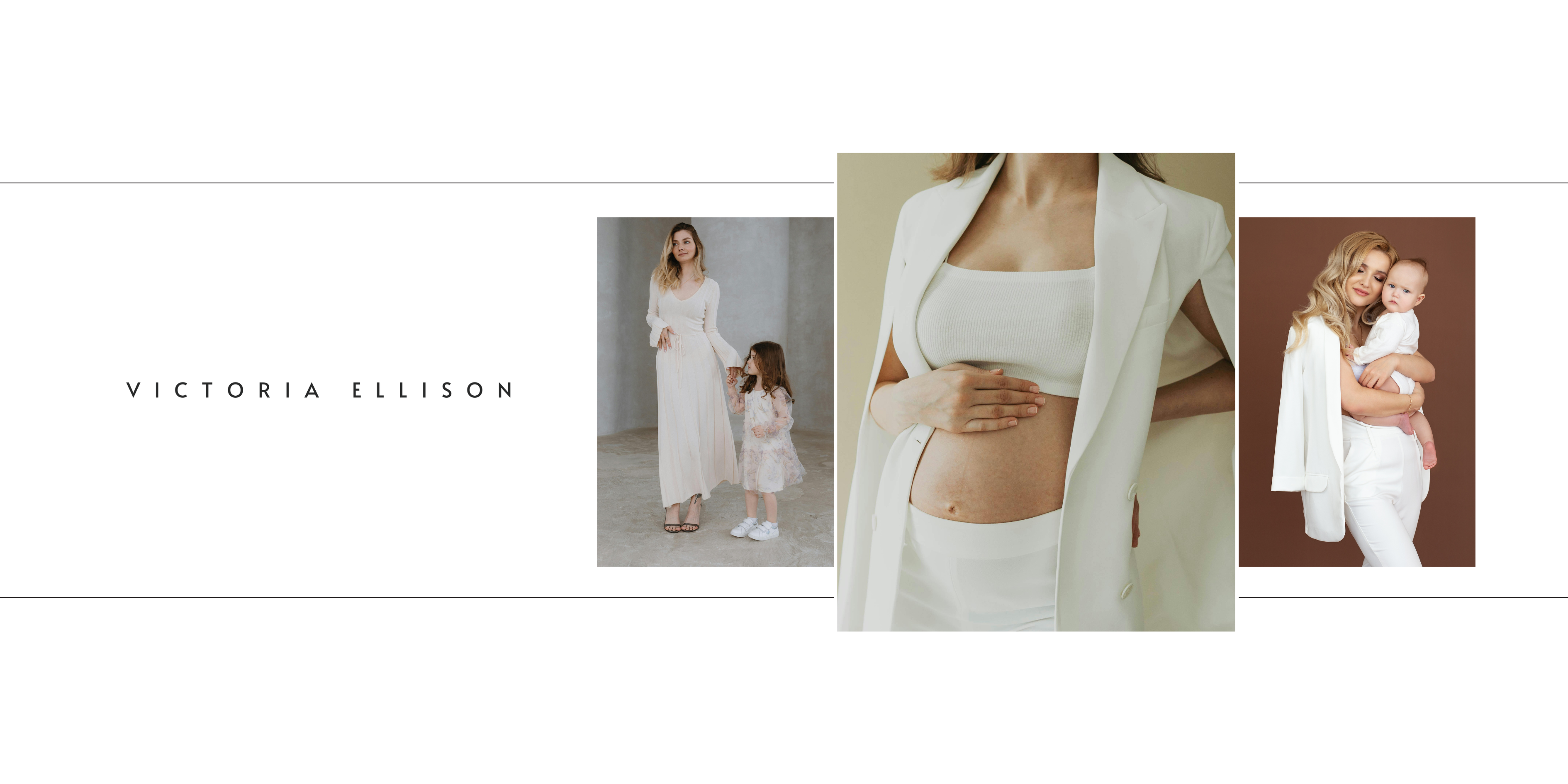 Collage of images featuring a pregnant woman and a baby, with 'Victoria Ellison' branding.